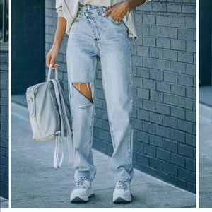 Raven High Rise Distressed Criss Cross Denim